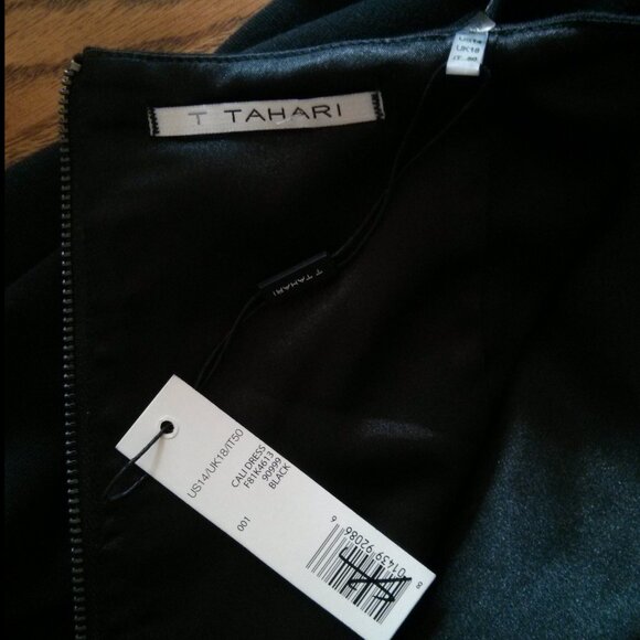 NWT Black Sheath Dress Slimming Blue Geometric Panel - Size 14 Office Chic Retro - Picture 10 of 10